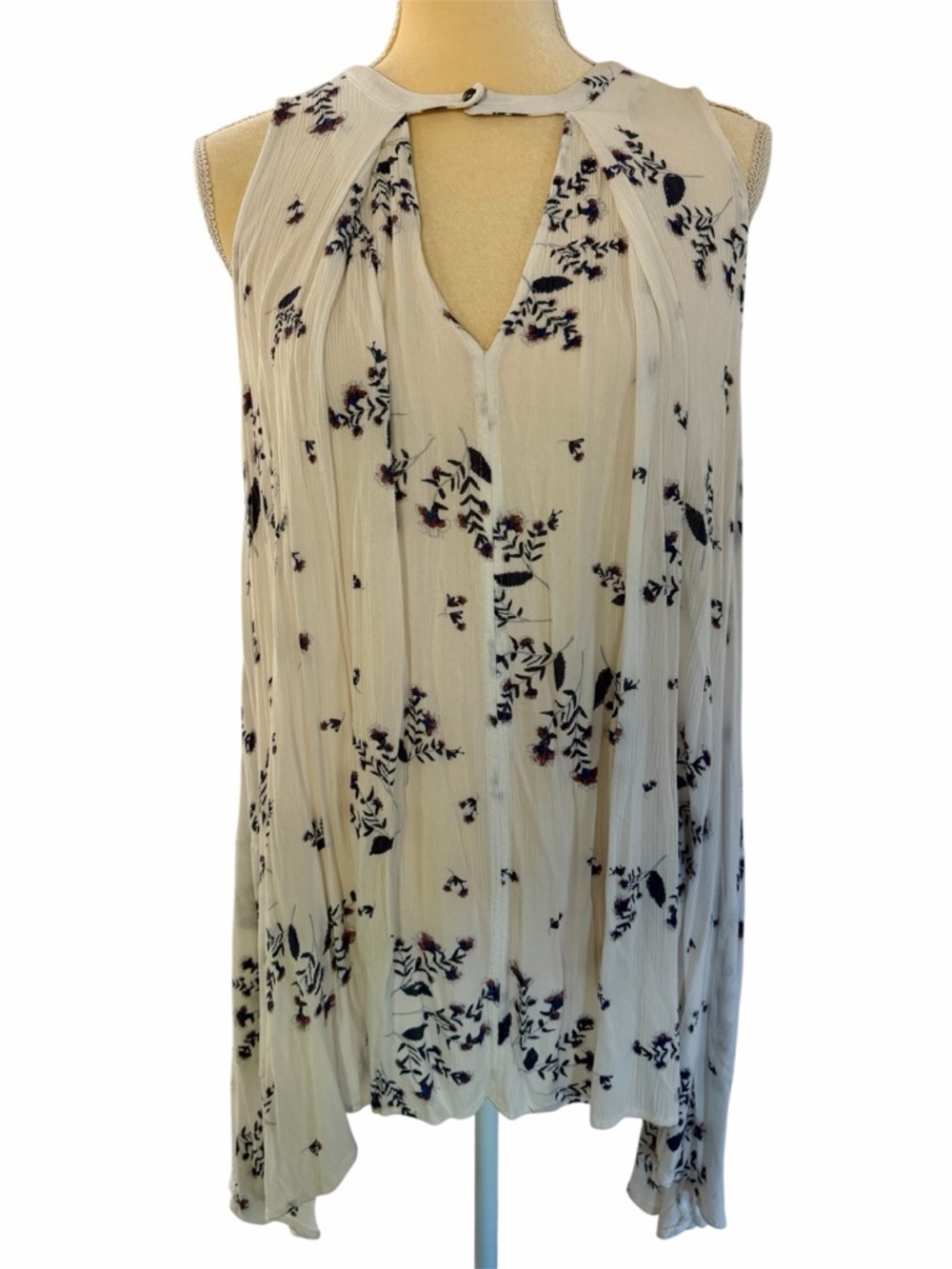 Free People Tree Swing Mini Dress Tunic Top Cream Navy Floral size Small